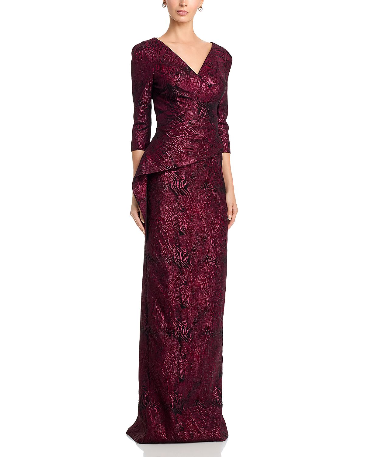 Teri Jon by Rickie Freeman Metallic Jacquard Peplum Gown