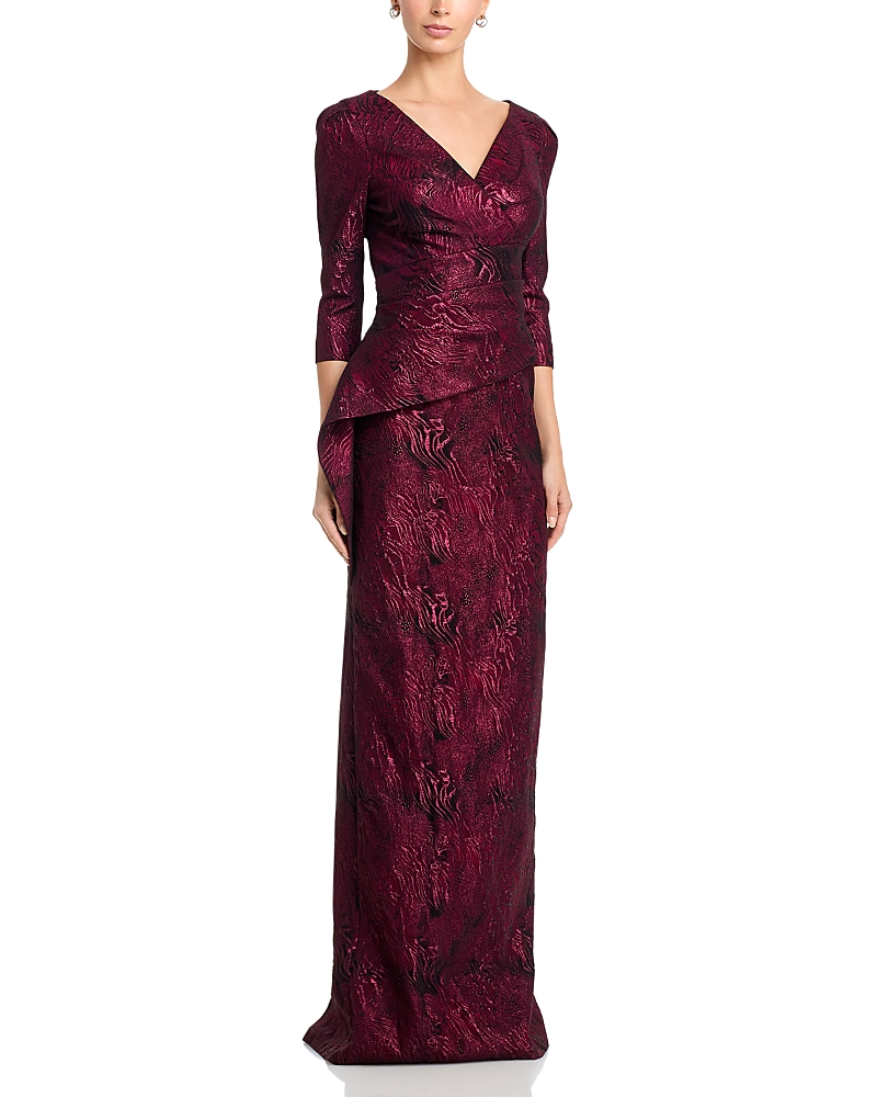 Teri Jon By Rickie Freeman Metallic Jacquard Peplum Gown