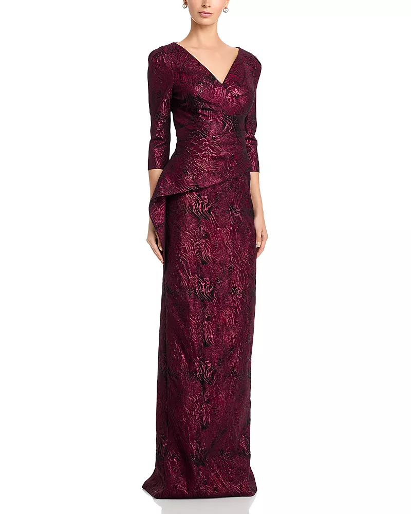Teri Jon by Rickie Freeman Metallic Jacquard Peplum Gown