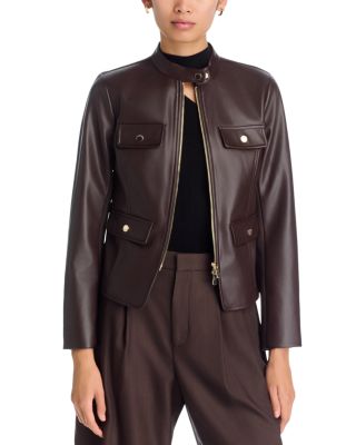 Faux Leather Mixed Media Zip Front Jacket
