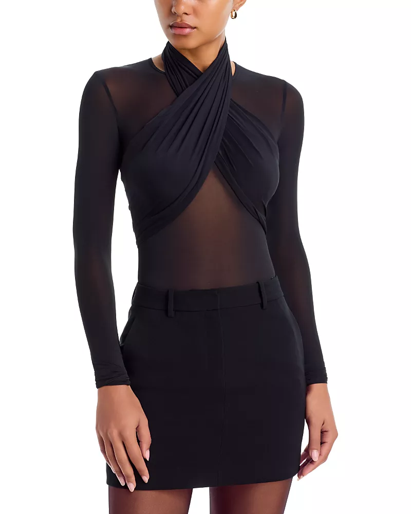 Wardrobe. nyc Crossover Bodice Mesh Bodysuit