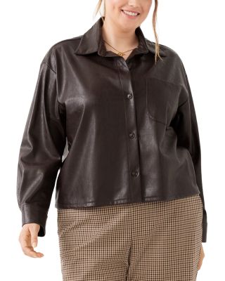 Plus Size Faux Leather Long Sleeve Shirt
