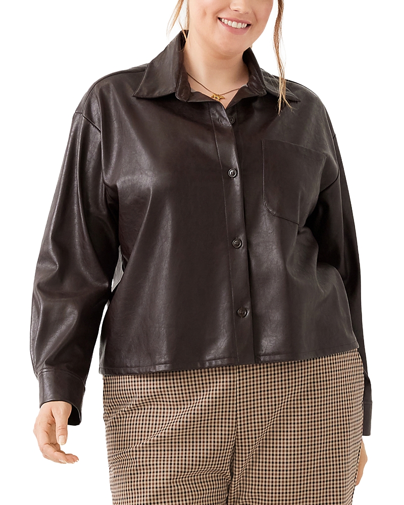 Karen Kane Plus Size Faux Leather Long Sleeve Shirt