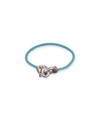  Blue Leather Strap with Sterling Silver-Plated Interlocking Carabiner Detail