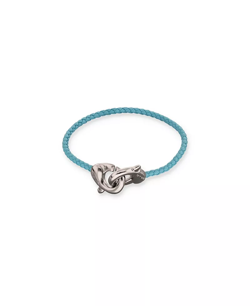 UNOde50 Blue Leather Strap with Sterling Silver-Plated Interlocking Carabiner Detail