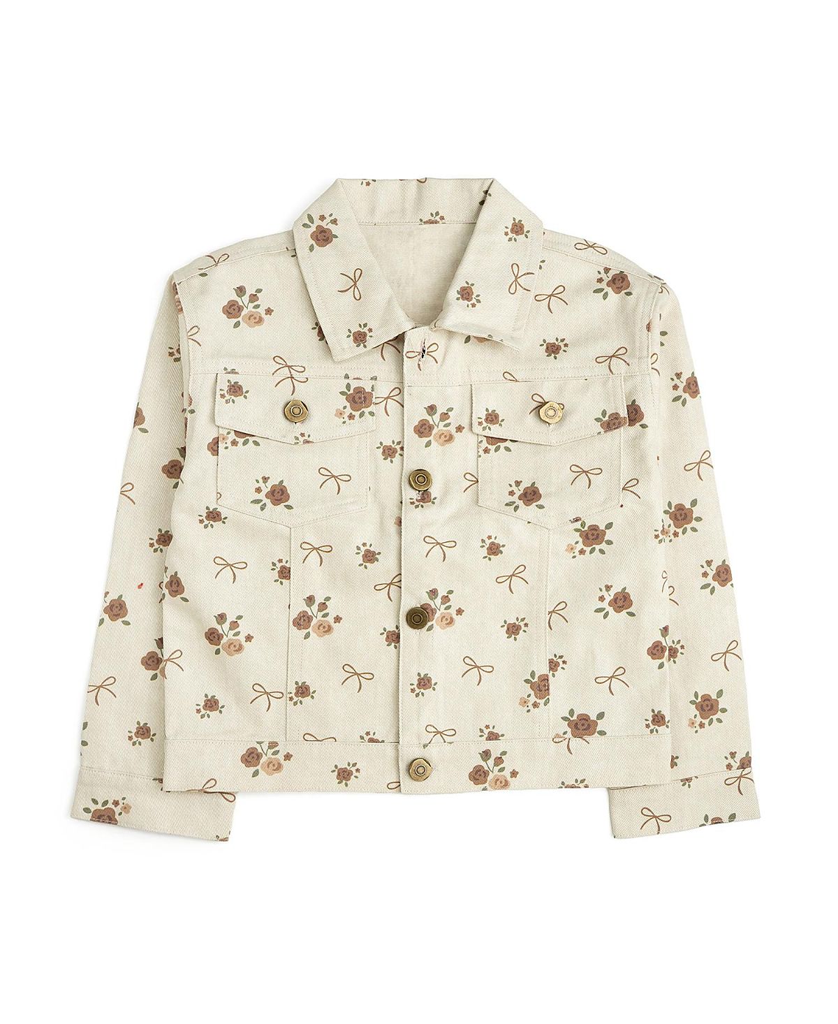 Sweet Wink Girls' Mocha Floral Denim Jacket - Little Kid, Big Kid