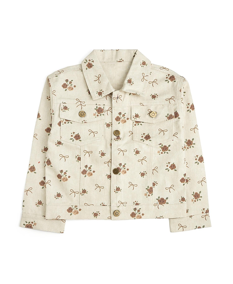 Sweet Wink Girls' Mocha Floral Denim Jacket - Little Kid, Big Kid
