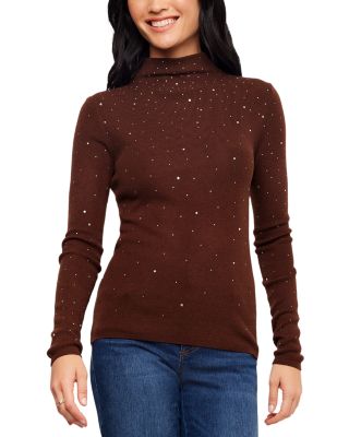 Rhinestone Embellished Mock Neck Sweater