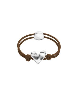  Brown Elastic Thread Bracelet with Sterling Silver Plated Heart