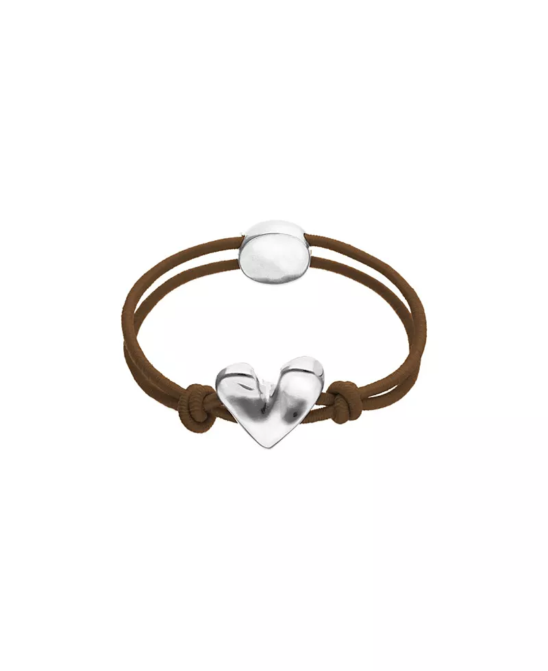 UNOde50 Brown Elastic Thread Bracelet with Sterling Silver Plated Heart