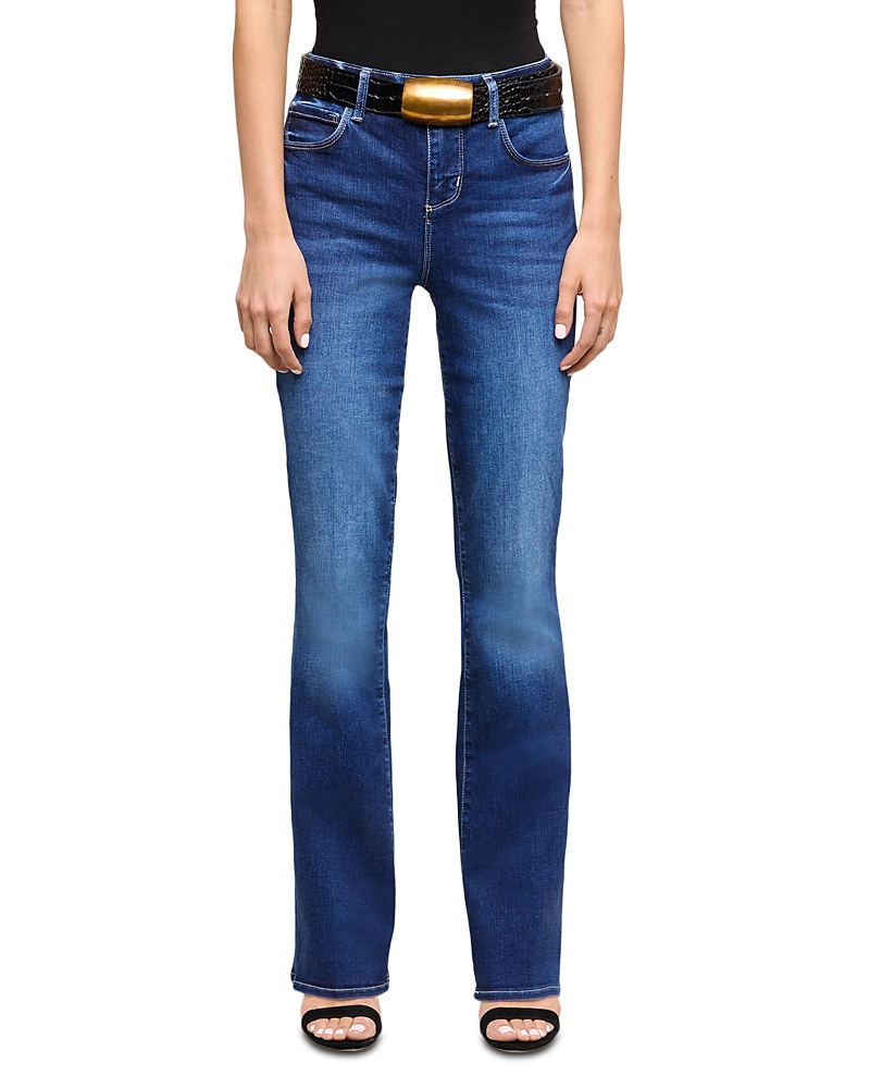 L'Agence Petite Selma Mid Rise Sleek Baby Bootcut Jeans in Rye Columbia