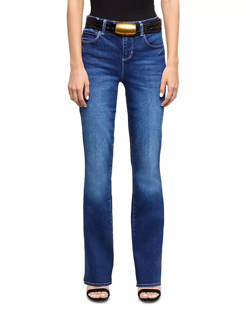 L'Agence Petite Selma Mid Rise Sleek Baby Bootcut Jeans in Rye Columbia