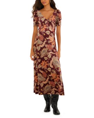 Printed Velvet Low Back Maxi Dress