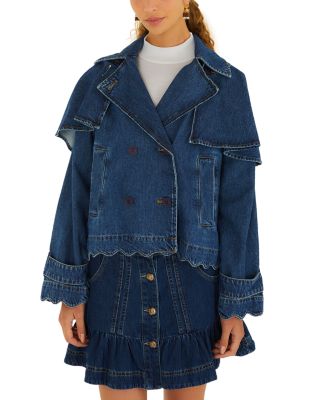 Denim Cropped Trench Jacket 