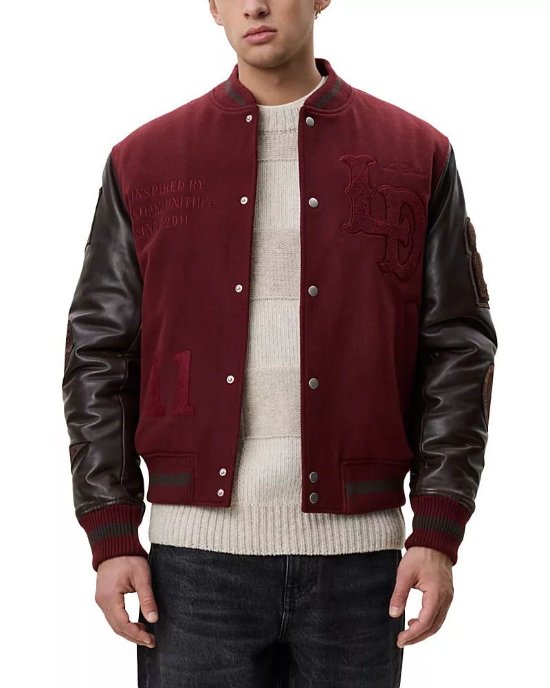 Les Deux Wool Blend Snap Varsity Jacket