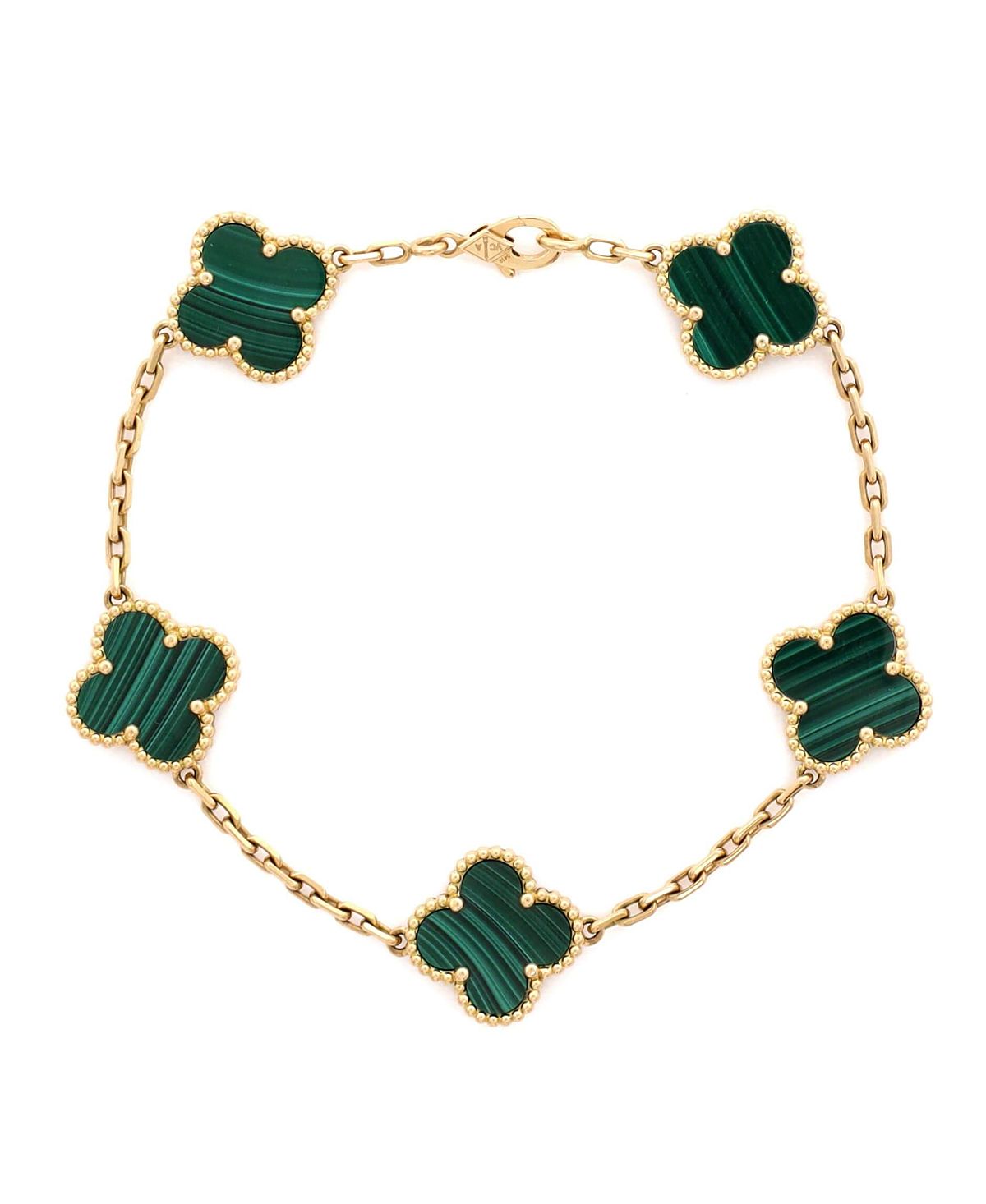 Pre-Owned Van Cleef & Arpels Vintage Alhambra 5 Motifs Bracelet 18K Gold and Malachite