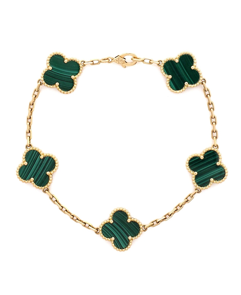 Pre-Owned Van Cleef & Arpels Vintage Alhambra 5 Motifs Bracelet 18K Gold and Malachite