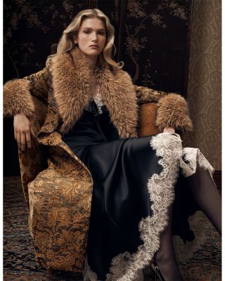 Ivella Faux Fur Trim Jacquard Coat - thumbnail 2