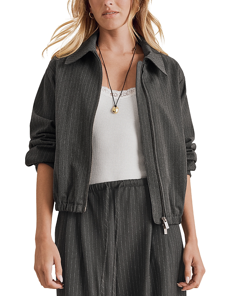 Splendid Blake Pinstripe Zip Front Jacket In Gray
