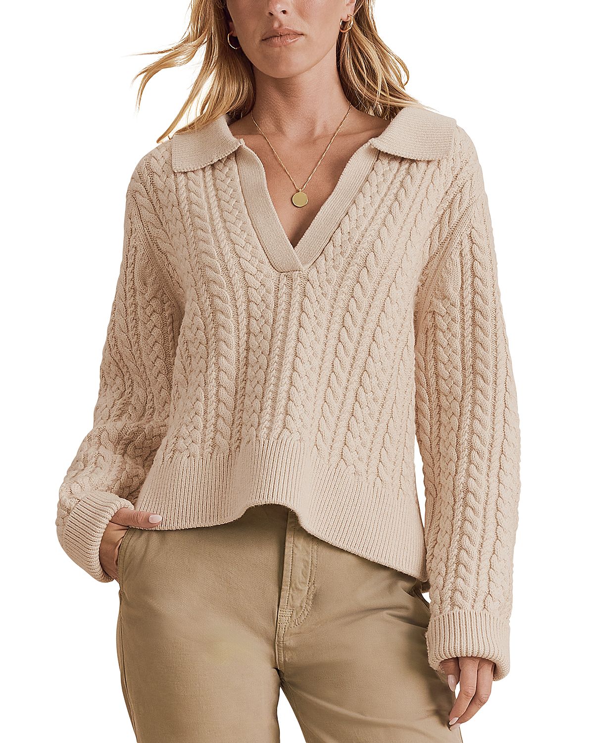 Splendid Jenson Cable Knit Polo Sweater