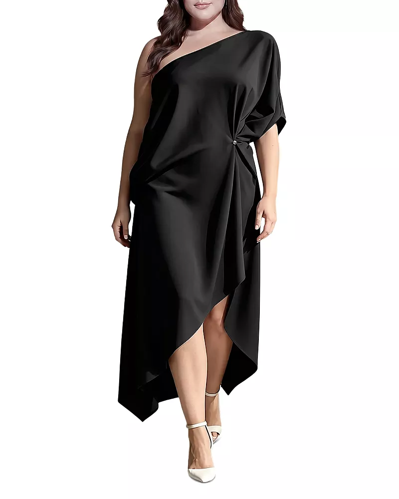 standards & practices Plus Size Asymmetrical One Shoulder Gown