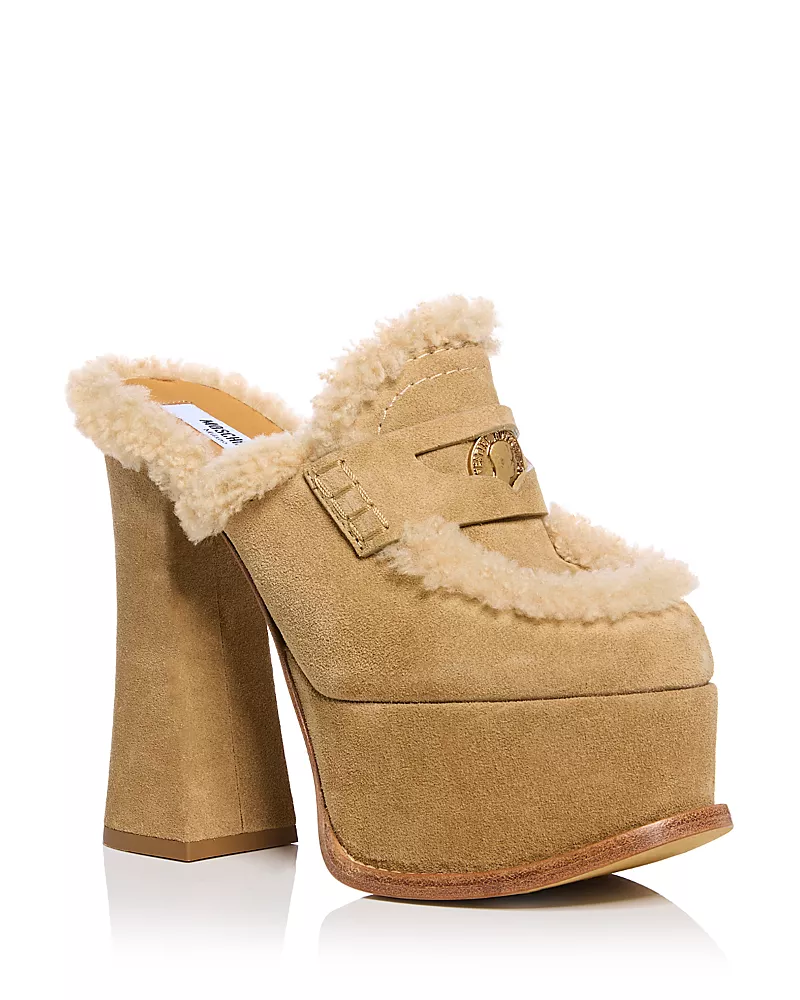 Moschino Women's Suede & Shearling Platform Mules