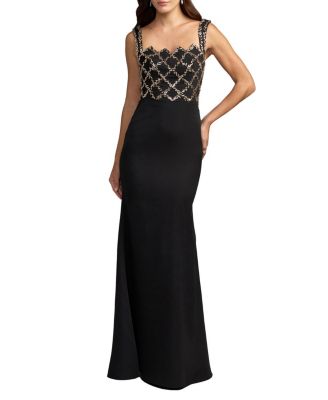 Embellished Square Neck Column Gown