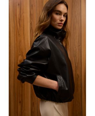Dessa Faux Leather Funnel Collar Jacket - thumbnail 4