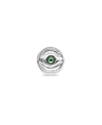  Sterling Silver Plated Signet Ring in the Shape of an Eye with Green Faceted Crystal