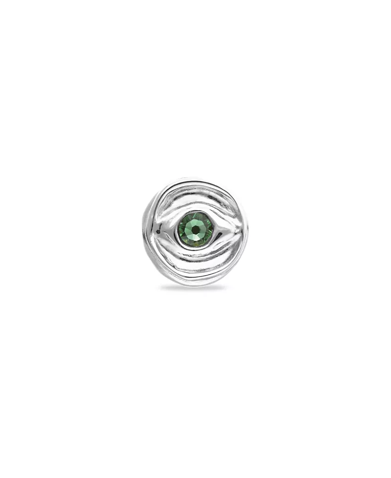 UNOde50 Sterling Silver Plated Signet Ring in the Shape of an Eye with Green Faceted Crystal