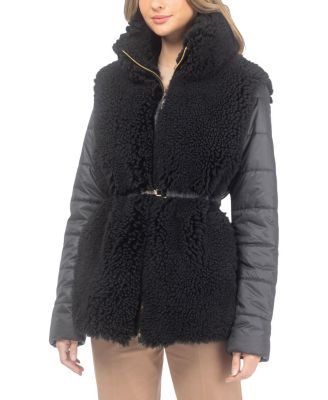 Gorski Curly Shearling Lamb Jacket with Quilted Sleeves and Back with Belt