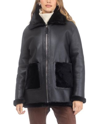 Reversible Merino Shearling Lamb Patch Pockets Jacket