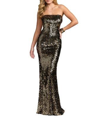  Strapless Paillette Sequin Column Gown