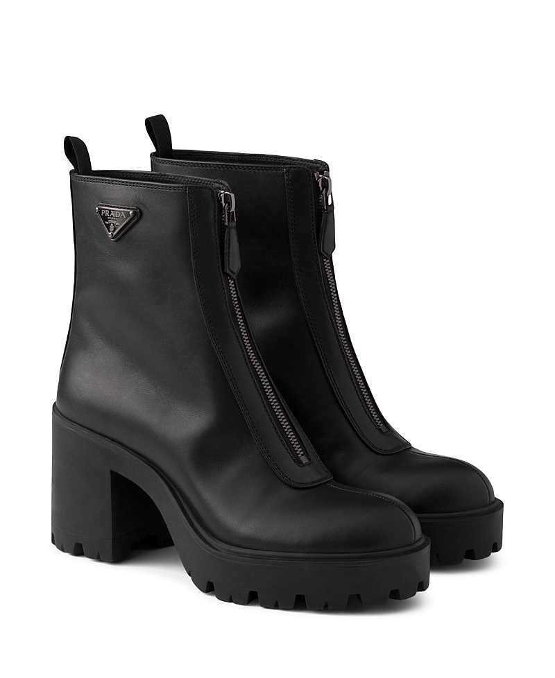 Prada Women's Leather Ankle Boots with Zipper