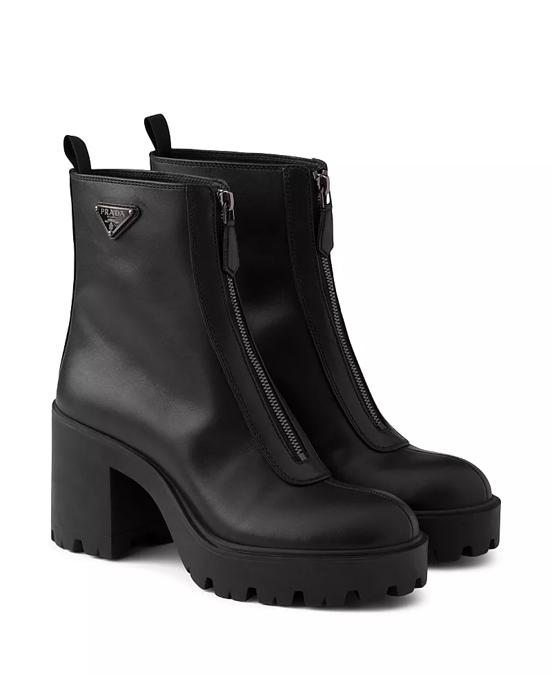 Prada Women's Leather Ankle Boots with Zipper