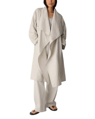 Draped High Collar Mid Length Coat