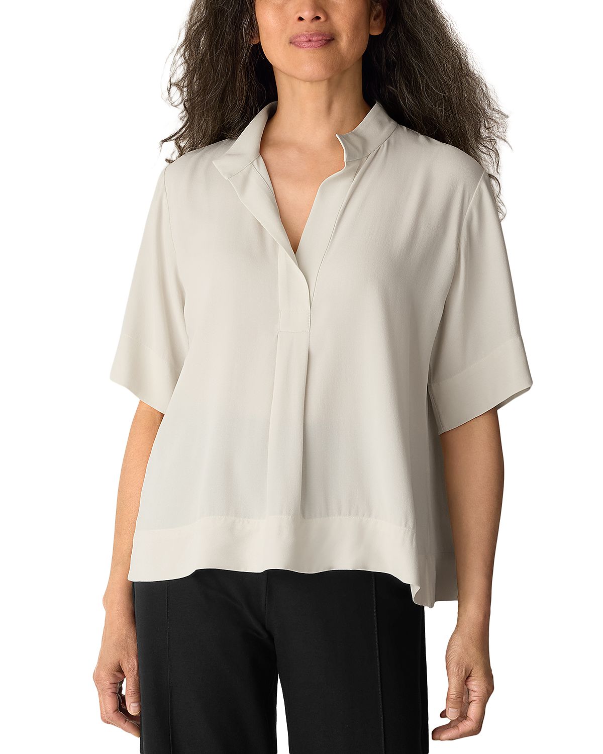 Eileen Fisher Silk Stand Collar Top