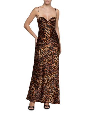Sayla Bias Cut Leopard Print Silk Maxi Dress