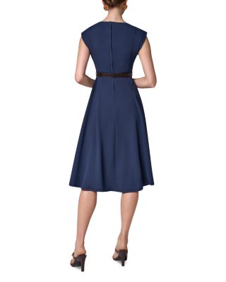 Cap Sleeve Boat Neck Belted A Line Dress - thumbnail 4