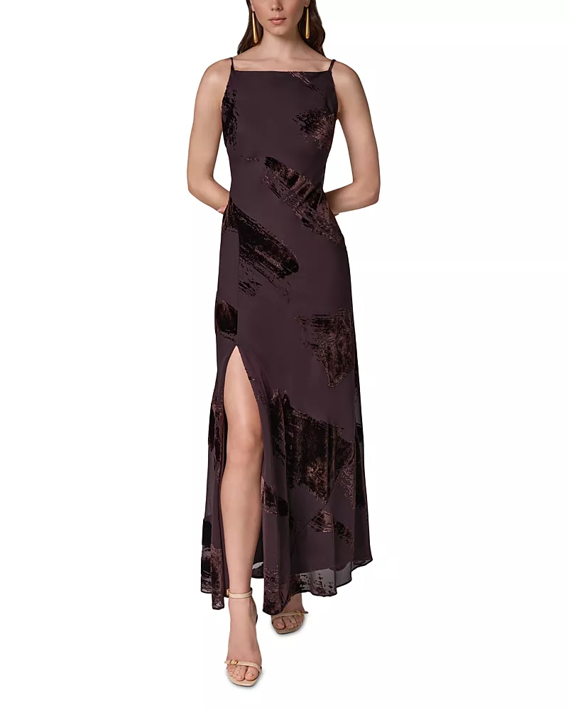 Donna Karan New York Sleeveless Boat Neck Velvet Burnout Gown