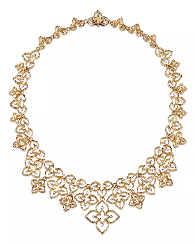 Roberto Coin 18K Yellow Gold Diamond Princess Flower Collar Necklace, 1.35 tcw