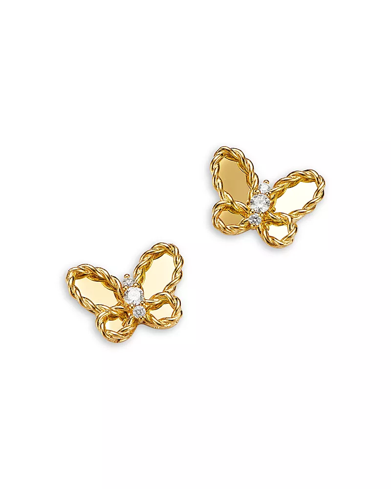 Roberto Coin 18K Yellow Gold Mother of Pearl & Diamond Butterfly Stud Earrings