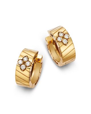 18K Yellow Gold Love in Verona Diamond Ridged Hoop Earrings, 0.15 tcw