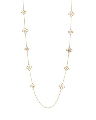 18K White & Yellow Gold Princess Diamond Flower Long Statement Necklace, 0.16 tcw