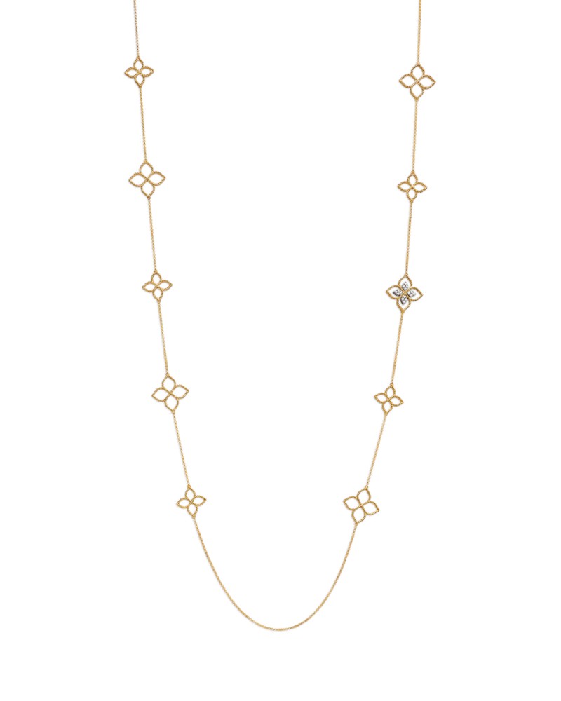 Roberto Coin 18K White & Yellow Gold Princess Diamond Flower Long Statement Necklace, 0.16 tcw by Bloomingdale's