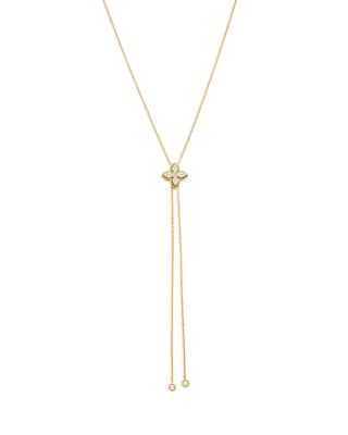 18K White & Yellow Gold Princess Diamond Flower Lariat Necklace, 0.25 tcw