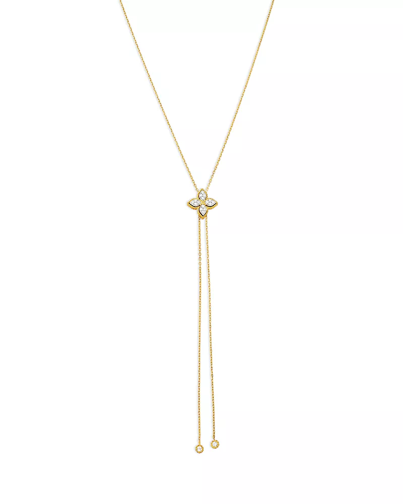 Roberto Coin 18K White & Yellow Gold Princess Diamond Flower Lariat Necklace, 0.25 tcw