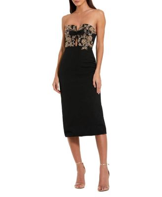  Rhinestone Embellished Strapless Midi Dress