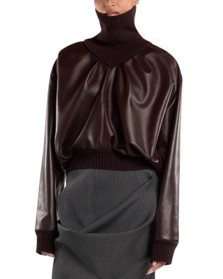 Victoria Beckham Leather Knit Trim Long Sleeve Top
