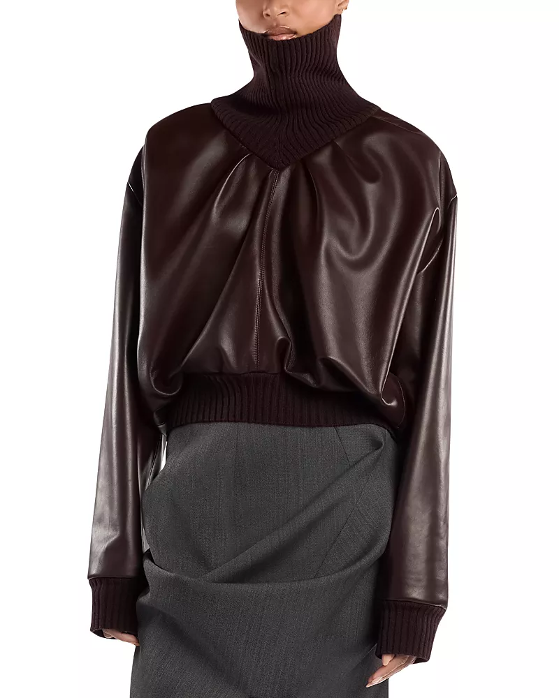 Victoria Beckham Leather Knit Trim Long Sleeve Top
